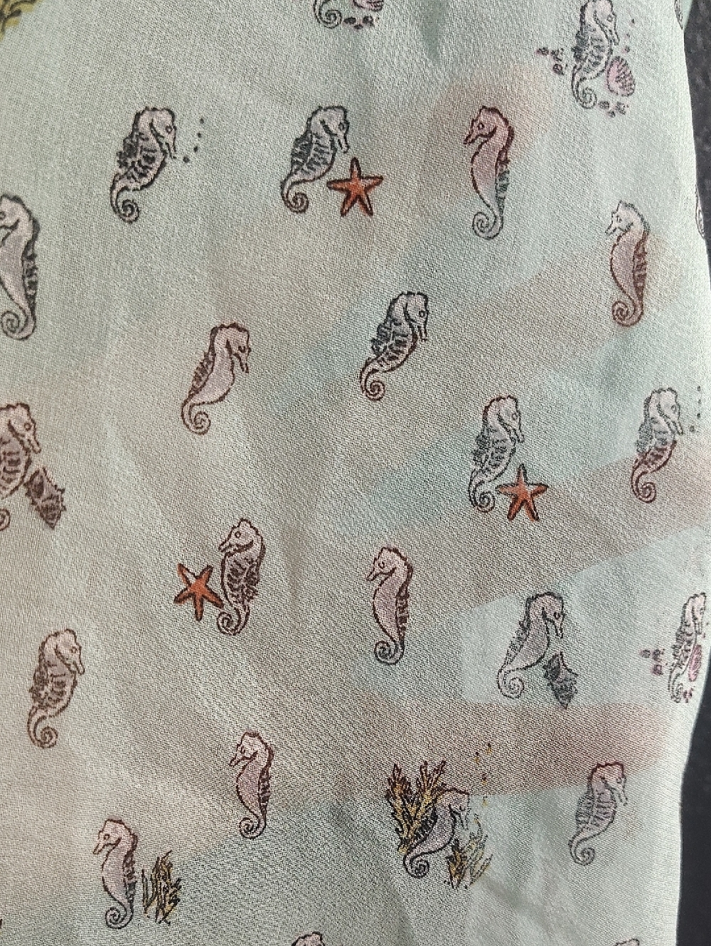 Patrons of Peace Mint Green whimsical Sleeveless Tie-Front Seahorse Sheer Crop - Picture 8 of 8